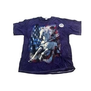 The Mountain Mens Purple American Flag Horse Graphic T-Shirt XL Gildan Cotton